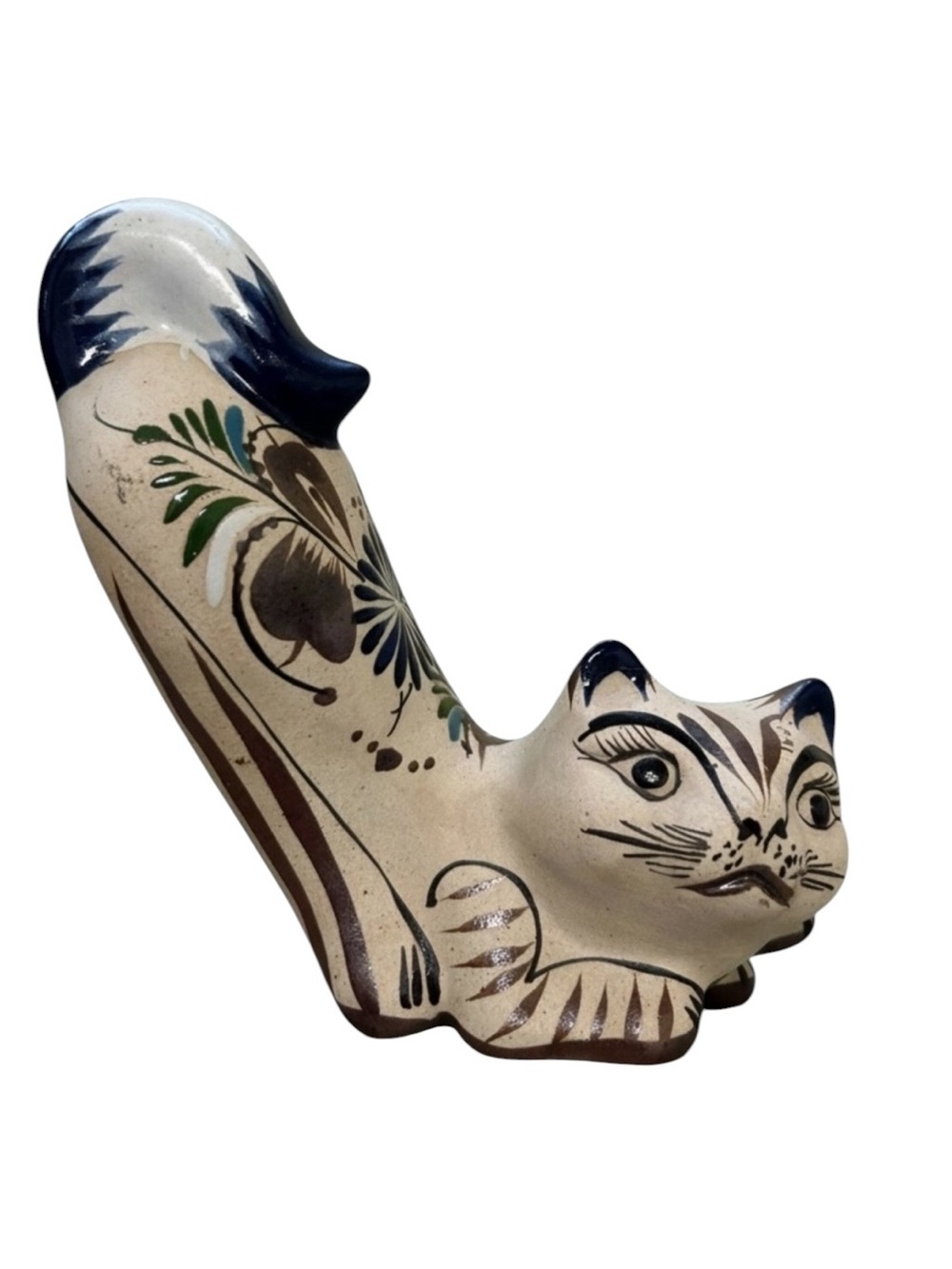 Vintage Tonalá Pottery Cat Figurine P. Mateos Mexican Folk Art